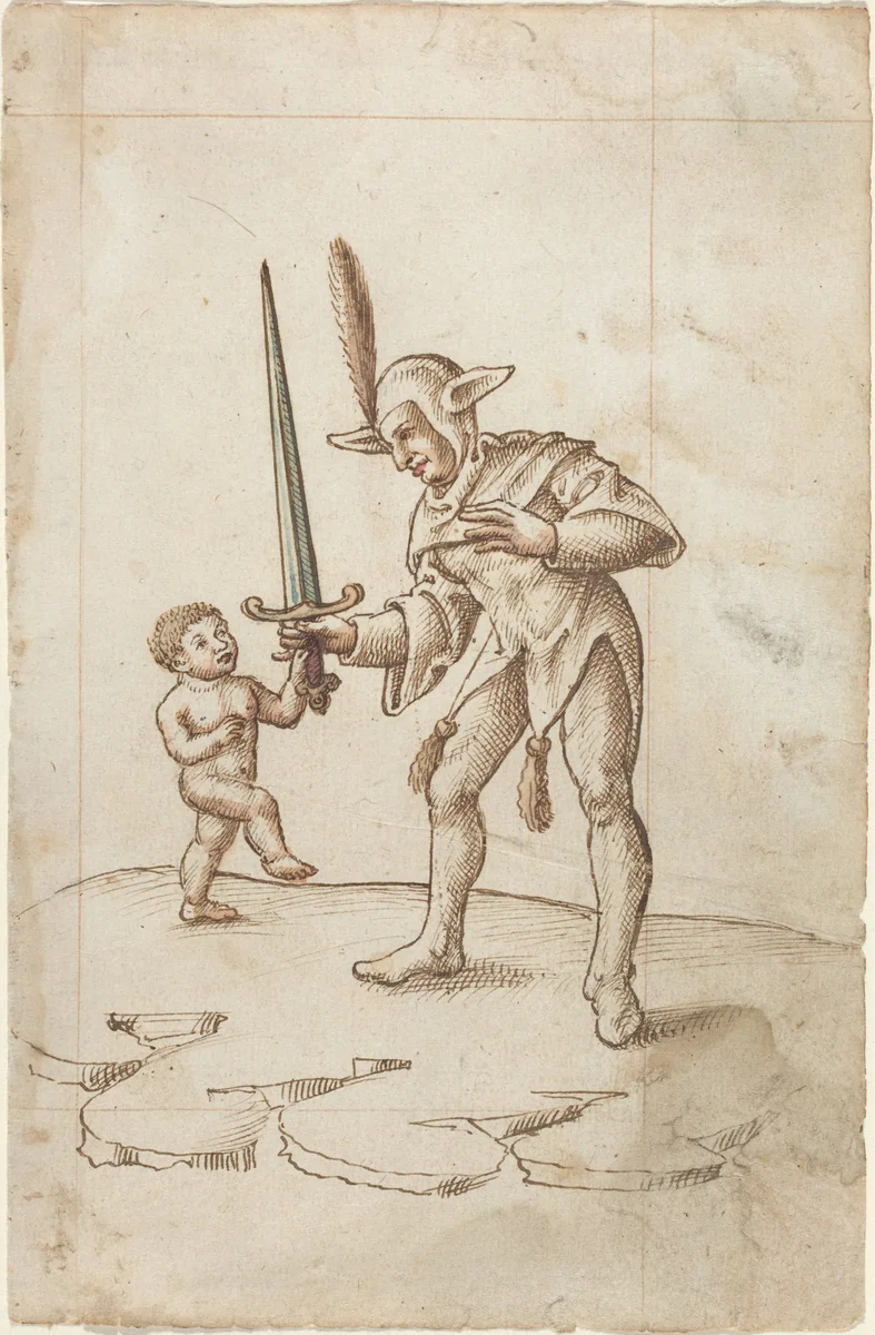 "Turn aside the Sharp Sword" [fol. 44 recto] by French early 16th Century, drawing, 1512-1515