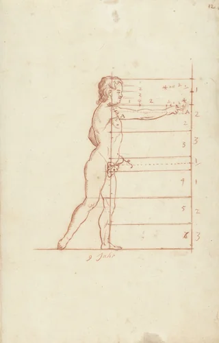 Proportiestudie van een jongen van negen jaar, zijaanzicht by anonymous, drawing, 1700-1800