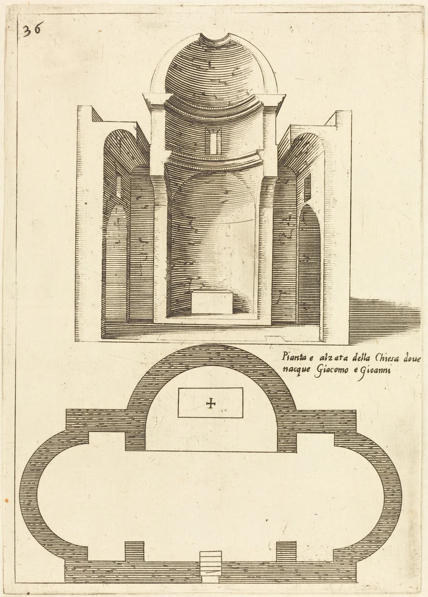 Plan and Elevation of the Church of Saints James and John by Jacques Callot, print, 1619