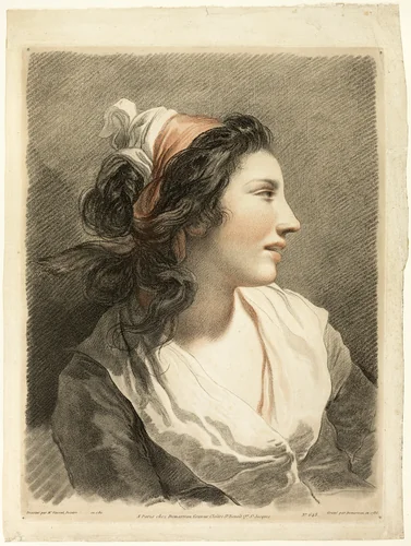 Large Female Head by Gilles Antoine Demarteau, print, 1788