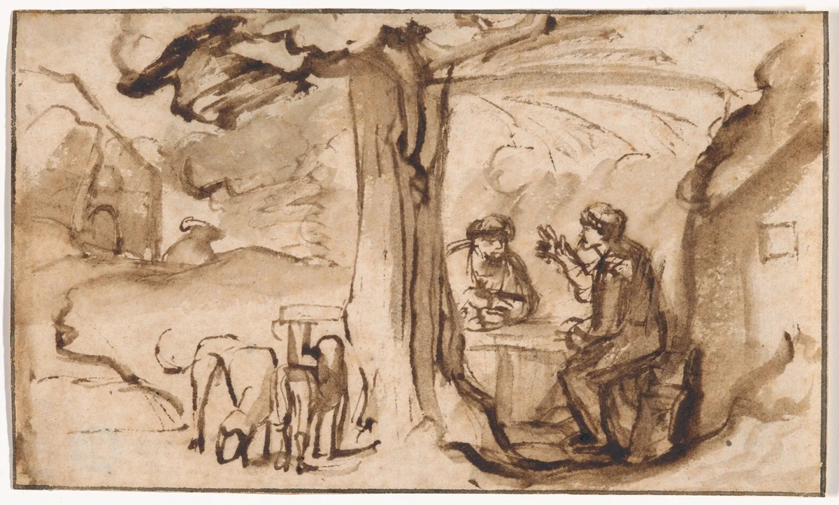 Jacob and Esau (recto); Head of a Young Woman Asleep (verso) by Samuel van Hoogstraten, drawing, 1647-1678