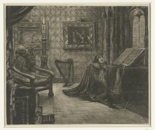Koning David in gebed by anonymous, print, 1630-1750