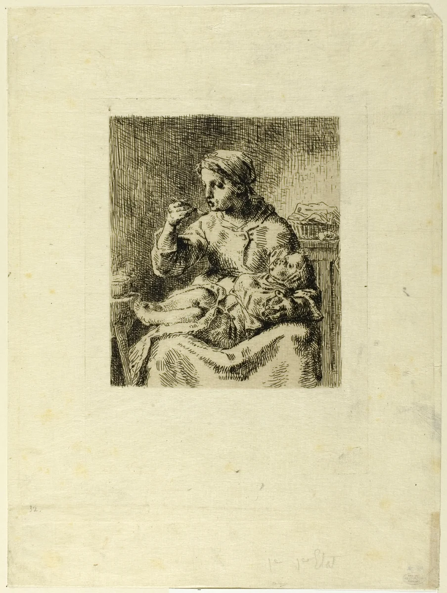 Woman Feeding Her Child by Jean-François Millet, print, 1861