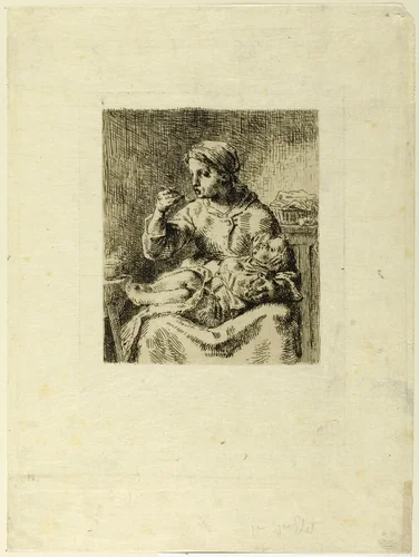 Woman Feeding Her Child by Jean-François Millet, print, 1861