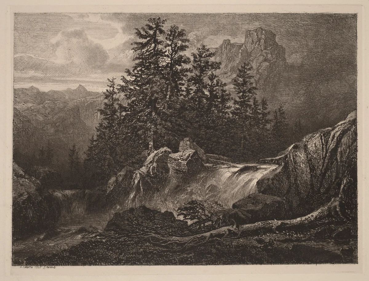Mountain Waterfall by Alexandre Calame, portfolio, 1845