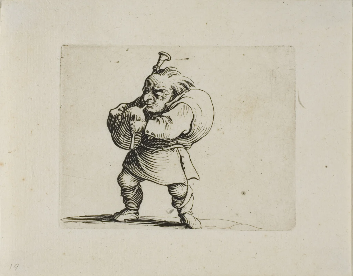 Bagpipe Player, from Varie Figure Gobbi by Jacques Callot, print, 1616