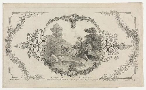 The Happy Shepherd, Arabesque by Louis Crépy, print, 1704-1750