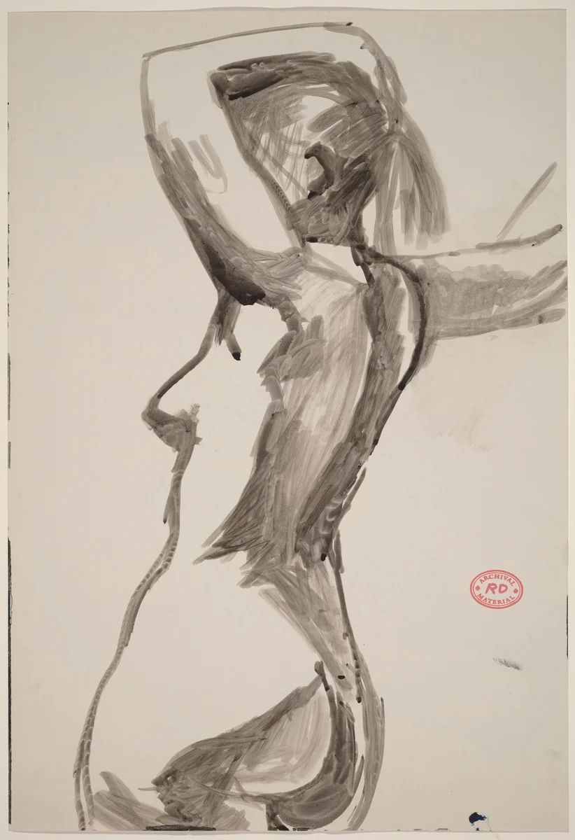 Untitled [side view of a nude with her left arm over her head] by Richard Diebenkorn, drawing, 1955-1967