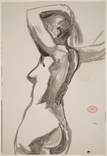 Untitled [side view of a nude with her left arm over her head] by Richard Diebenkorn, drawing, 1955-1967