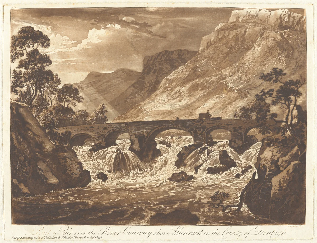 Pont-y-Pair over the River Conway above Llanrwst in the County of Denbigh by Paul Sandby, print, 1776