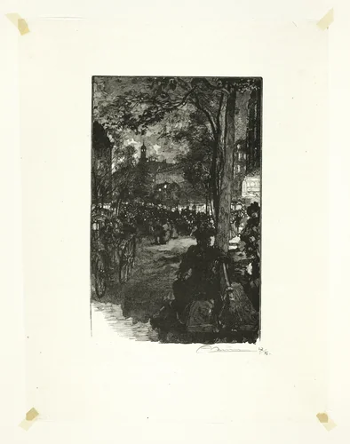 Boulevard Montmartre, Evening, plate fifteen from Le Long de la Seine et des Boulevards by Louis Auguste Lepère, print, 1890
