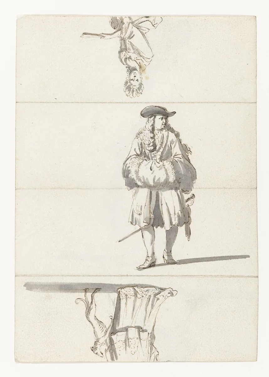 Vouwblad met figuurstudies by Ludolf Bakhuysen, drawing, 1695-1705