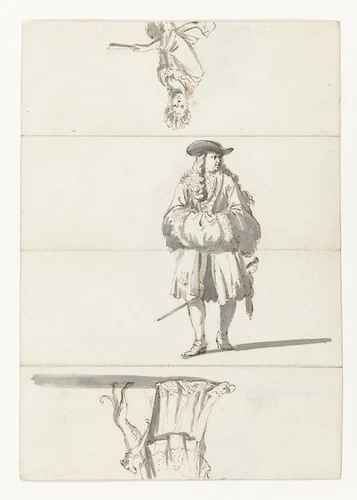 Vouwblad met figuurstudies by Ludolf Bakhuysen, drawing, 1695-1705