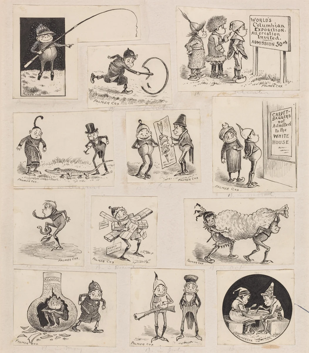 Brownies at Home - Twelve Vignettes by Palmer Cox, drawing, 1893