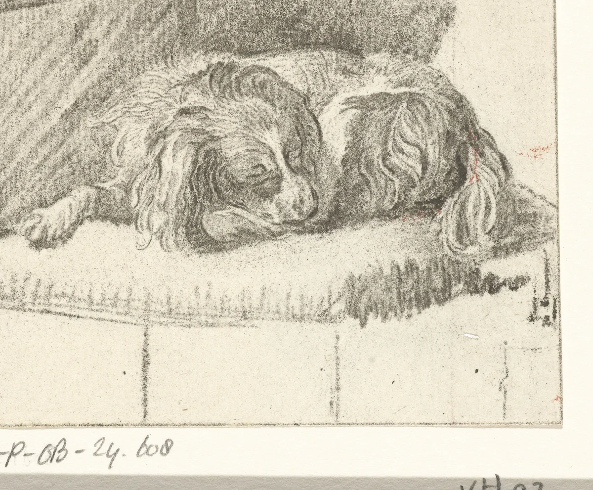 Liggend hondje by Cornelis Ploos van Amstel, print, 1777