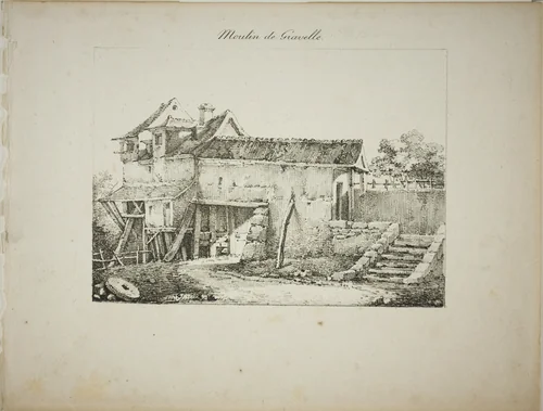 Mill at Gravelle, II by Louis Jules Frederic Villeneuve, print, 1824-1827