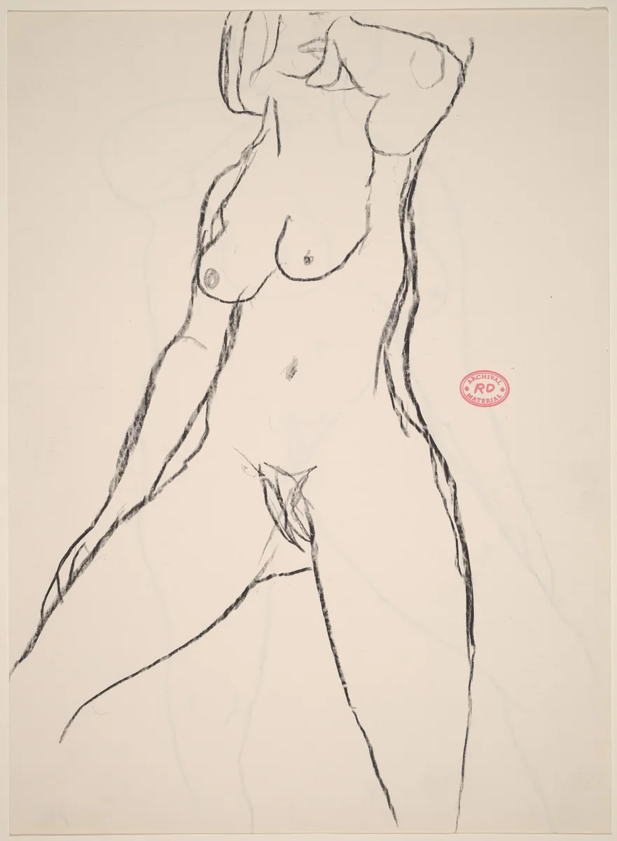 Untitled [standing nude with her left hand under her chin] [recto] by Richard Diebenkorn, drawing, 1955-1967
