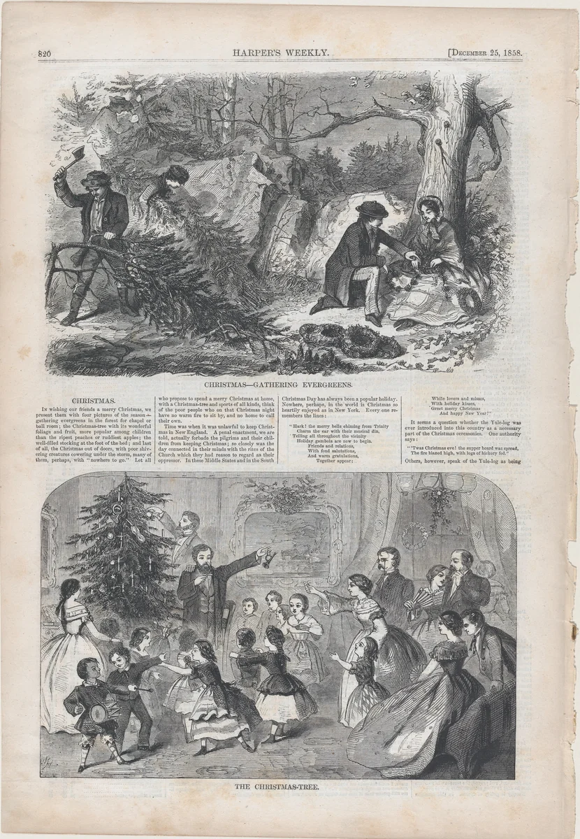 The Christmas Tree (from "Harper's Weekly," Vol. II) by Winslow Homer, print, 1858