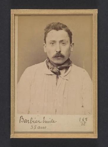 Barbier. Émile, Alphonse. 36 ans, né à Paris. Peintre en bâtiment. Anarchiste. 26/2/94. by Alphonse Bertillon, photograph, 1894