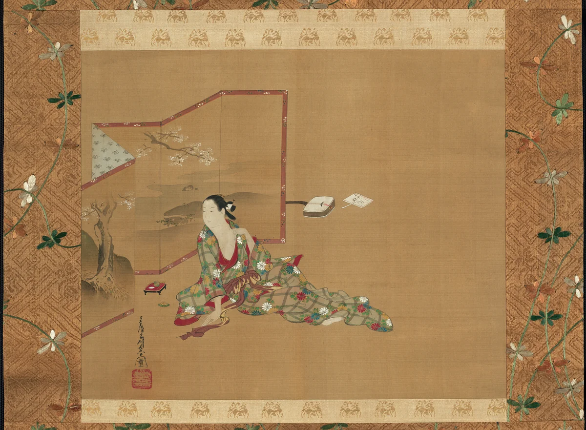 A Beauty Behind a Screen by Miyagawa Chōshun (宮川長春), other, 1745-1755
