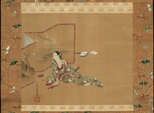 A Beauty Behind a Screen by Miyagawa Chōshun (宮川長春), other, 1745-1755