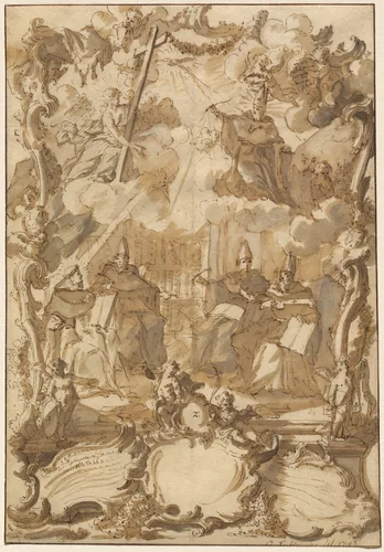 A Thesis Design with Doctors of the Church by Gottfried Eichler, drawing, 1747