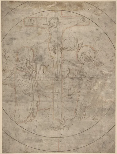 Crucifixion with the Virgin and St. John the Evangelist by anonymous, drawing, 1500-1588