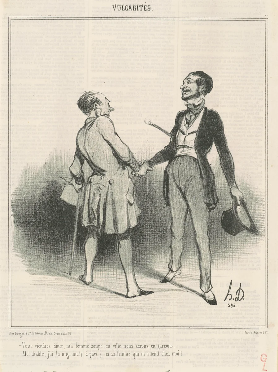 Vous viendrez diner, ma femme soupe en ville ... by Honoré Daumier, print, 1841