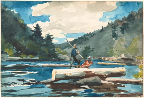 Hudson River, Logging by Winslow Homer, drawing, 1891-1892