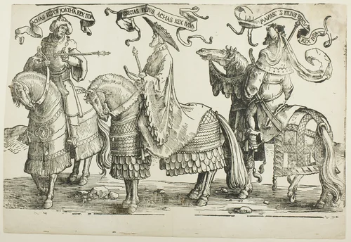 Ahaz, Hezekiah, Manasses, plate four, from The Twelve Kings of Israel by Lucas van Leyden, print, 1515-1525