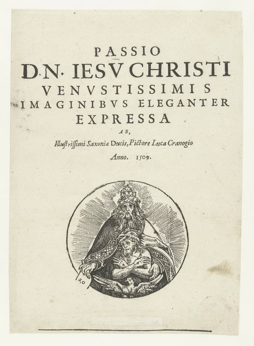 Titelpagina met tekst en Drieëenheid by Unknown, print, 1509