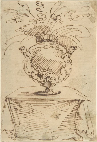 Vase of Flowers on a Table by anonymous, drawing, 1600-1800