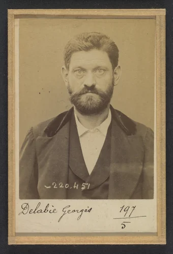Delabie. Georges. 43 ans, né le 30/10/50 à Ganaches (Somme). Mécanicien. Anarchiste. 2/7/94. by Alphonse Bertillon, photograph, 1894