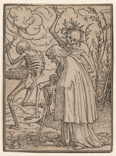The Old Woman, from "The Dance of Death" by Hans Holbein the Younger, print, 1521-1538