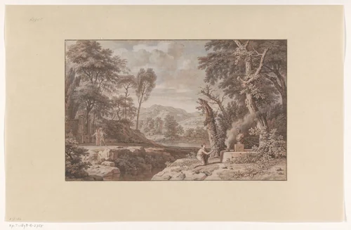 Arcadian Landscape with a Scene of Sacrifice by Johannes Glauber, drawing, 1739