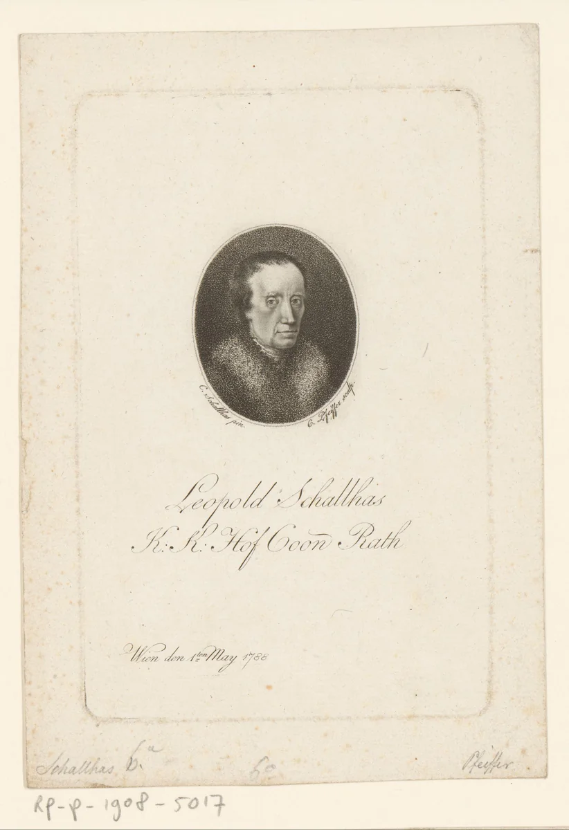 Portret van Leopold Schallhas by Carl Hermann Pfeiffer, print, 1788