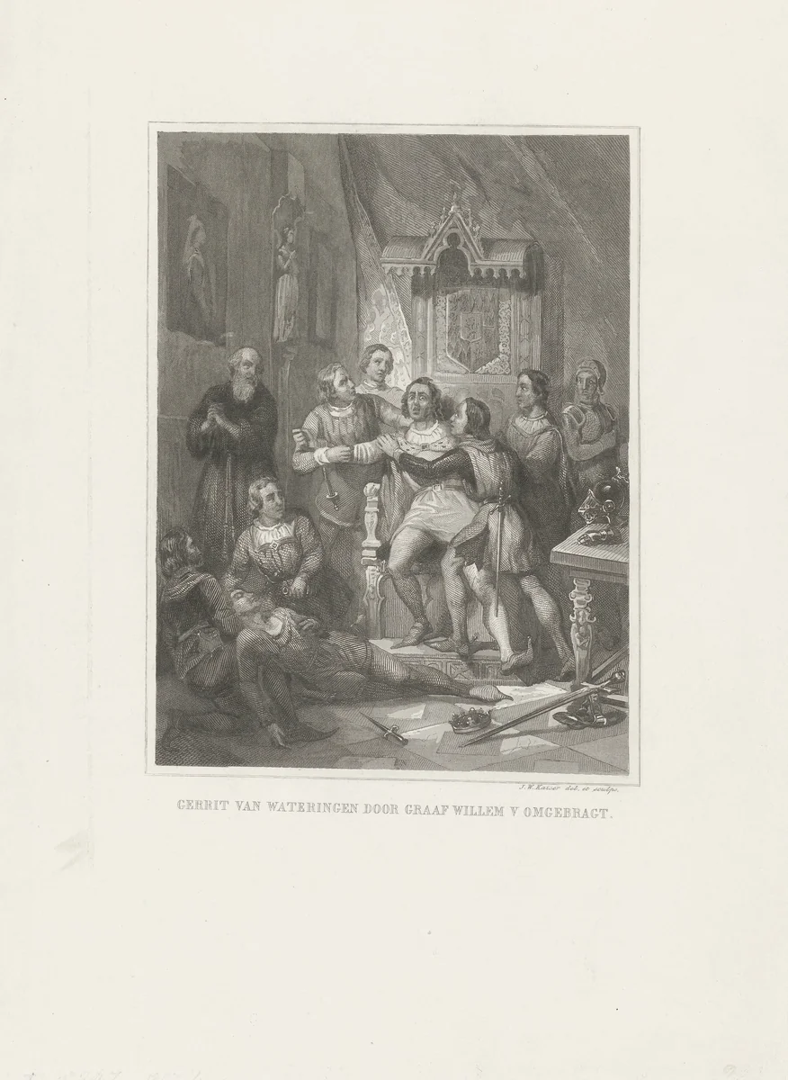 Gerrit van Wateringen vermoord by Johann Wilhelm Kaiser, print, 1840-1884