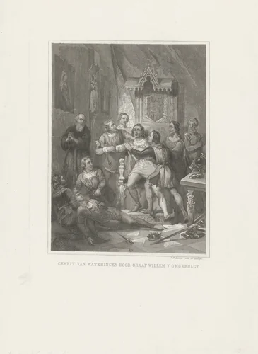 Gerrit van Wateringen vermoord by Johann Wilhelm Kaiser, print, 1840-1884