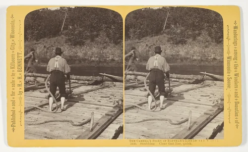 Snubbing. Clear that line, quick, from the series "The Camera's Story of Raftman's Life on the Wisonsin" by Henry Hamilton Bennett, photograph, 1886