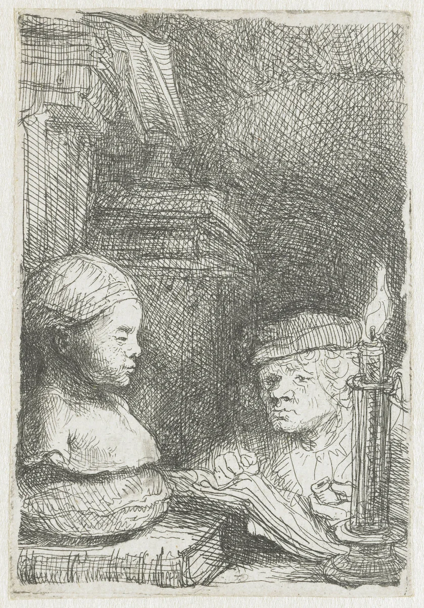Man drawing from a cast by Rembrandt van Rijn, print, 1641