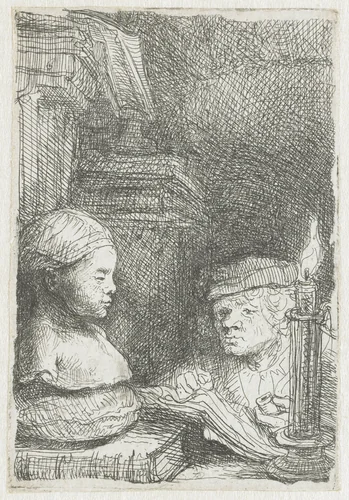 Man drawing from a cast by Rembrandt van Rijn, print, 1641