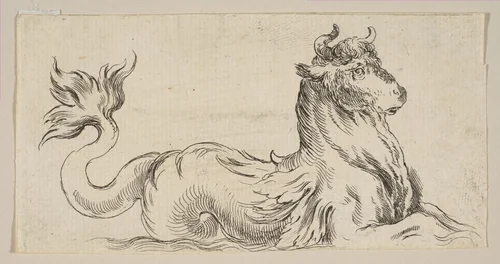 Plate 9: Marine Bull, from "Various figures and doodles" (Diverses figures et griffonnemens) by Stefano della Bella, print, 1641-1651
