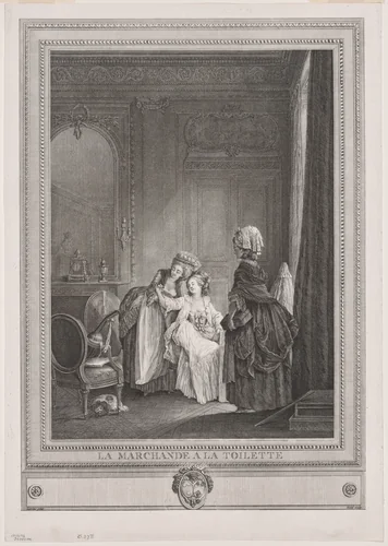 The Tradeswoman in the Dressing Room (La Marchande à la Toilette) by Gérard Vidal, print, 1780-1785