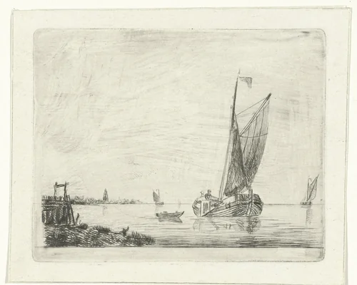 Zeilschip op binnenwater by Willem Gruyter jr., print, 1832-1880