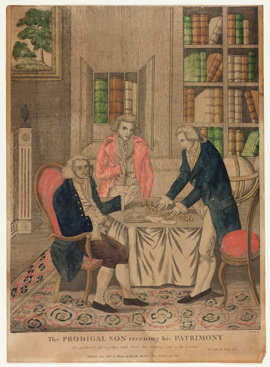 The Prodigal Son Receiving His Patrimony by Amos Doolittle, print, 1774-1832