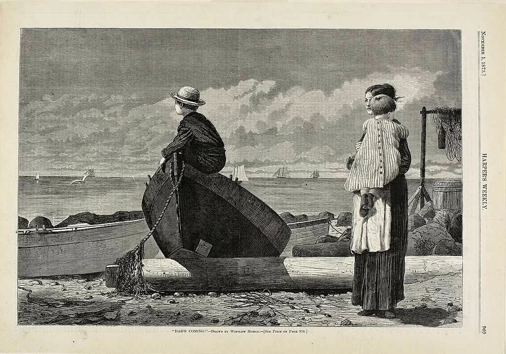 "Dad's Coming!" by Winslow Homer, print, 1873