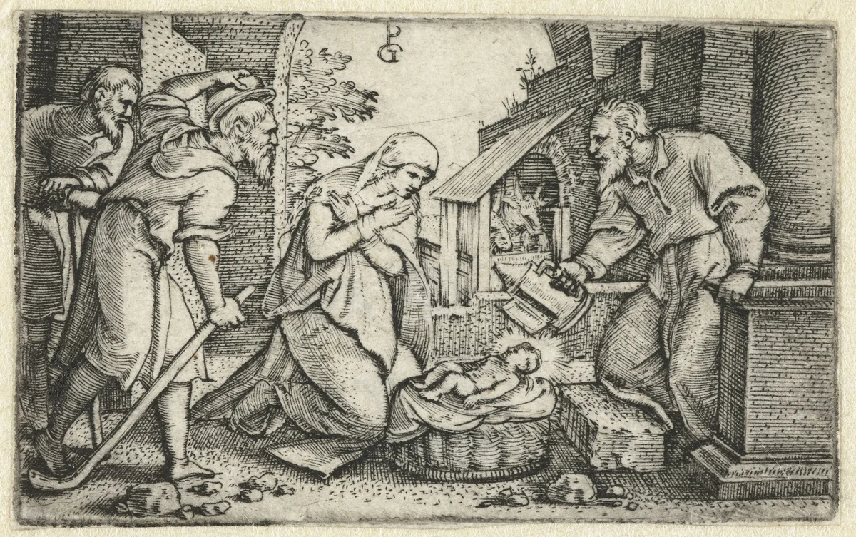 Geboorte van Christus en aanbidding van herders by Unknown, print, 1534-1535