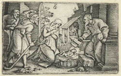 Geboorte van Christus en aanbidding van herders by Unknown, print, 1534-1535