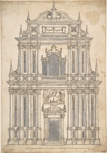 Design for a Church Façade by anonymous, drawing, 1600-1699