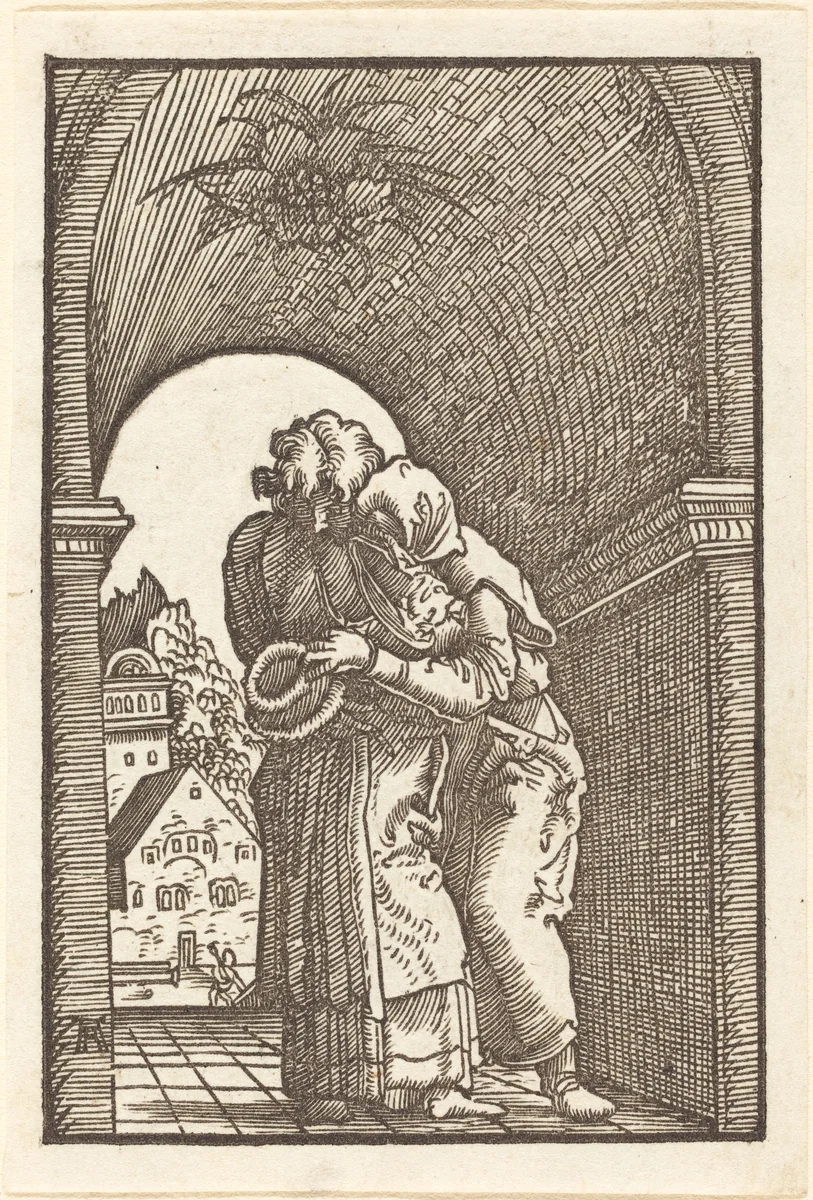 Joachim Embracing Anna by Albrecht Altdorfer, print, 1513